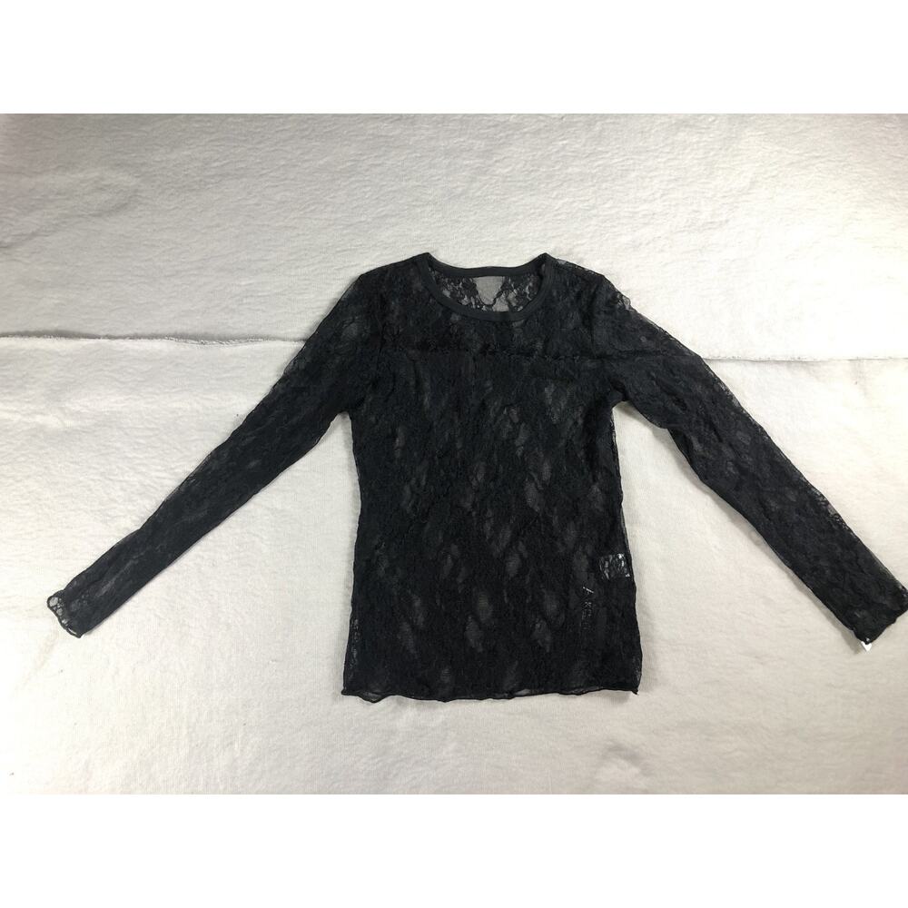 New Akewei Blouse Medium Black Lace Top Pull Over Long Sleeve Boho Gothic Punk